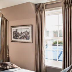 Godalming Master Bedroom - made to measure blackout bedroom curtains with triple pleat heading fitted to covered lath fascia track Godalming Master Bedroom - made to measure blackout bedroom curtains with triple pleat heading fitted to covered lath fascia track