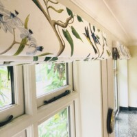 Kitchen roman blinds in a Sanderson textile